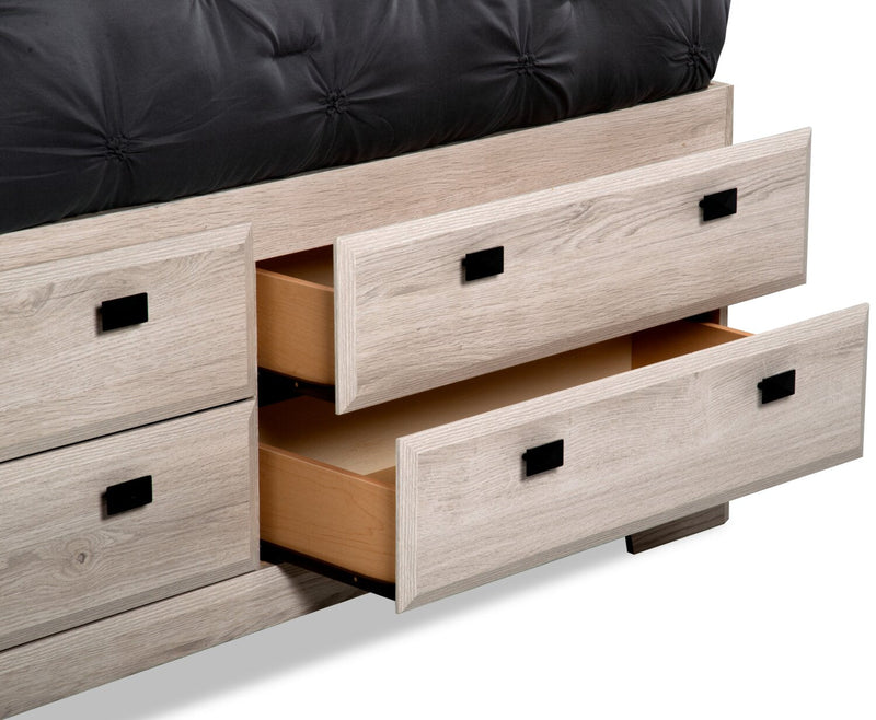 Lit plateforme Yorkdale à 12 tiroirs fabriqué au Canada avec tête de lit et cadre de rangement, blanc - format grand lit