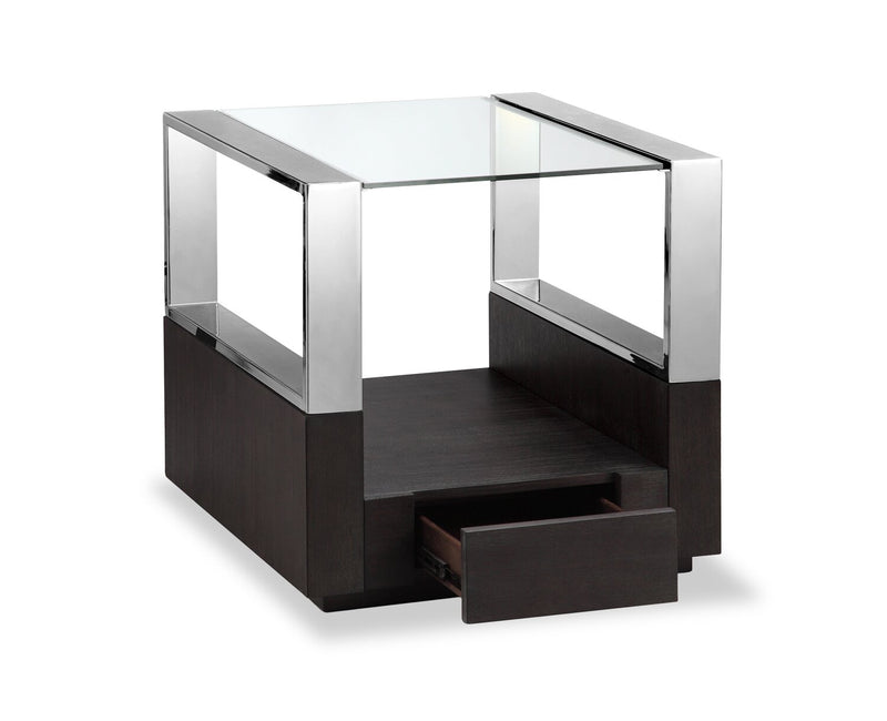 Table de bout moderne Perrin de 24 po avec dessus de table en verre, rangement et tablette - graphite