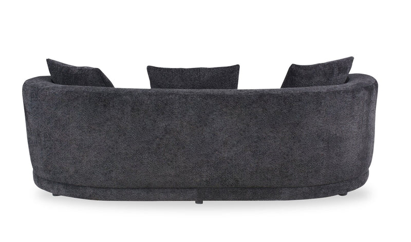 Sofa arrondi Moon de 91 po en tissu avec coussins décoratifs - noir corbeau laineux