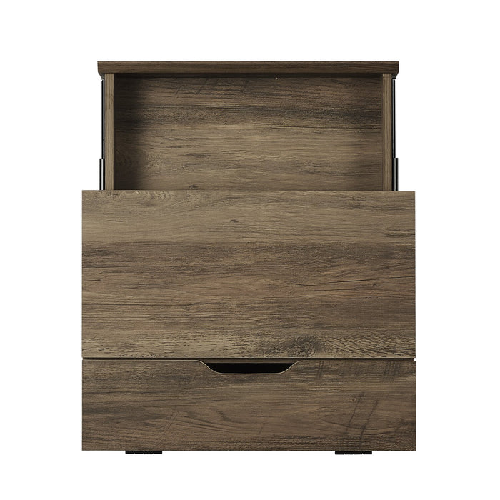 Table de nuit Akio de 18 po (l) x 25,75 po (H) à 1 tiroir avec dessus relevable et rangement - brune et noire