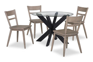 Ensemble de salle à manger Remi 5 pièces en verre et bois avec table ronde de 42 po (L) et 4 chaises à dossier en échelle - noir et brun