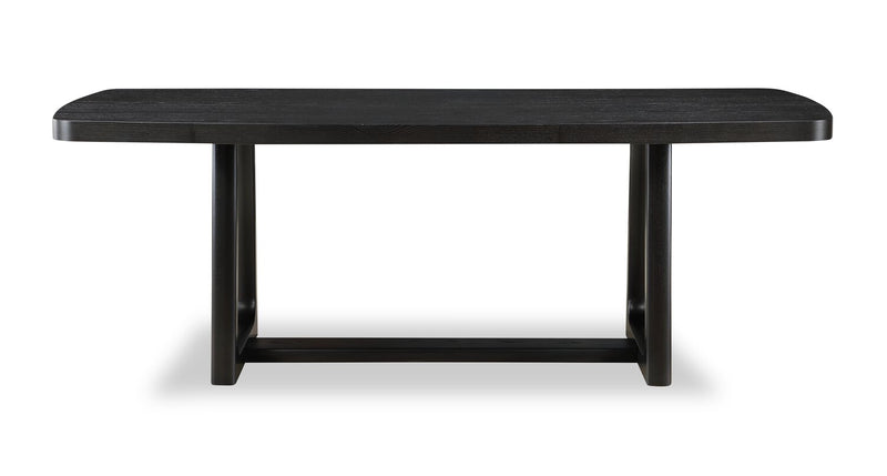 Ensemble de salle à manger Alma 7 pièces avec table de 86 po (L), base à tréteaux et 6 chaises - anthracite noir et blanc