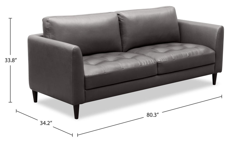 Sofa Erin de 80,3 po en tissu d’apparence cuir avec coussins de siège capitonnés - gris