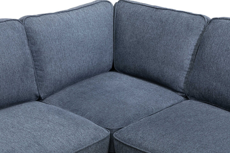Sofa sectionnel Kassia de Kort & Co. 2 pièces en tissu d’apparence lin avec base et pattes en bois - bleu