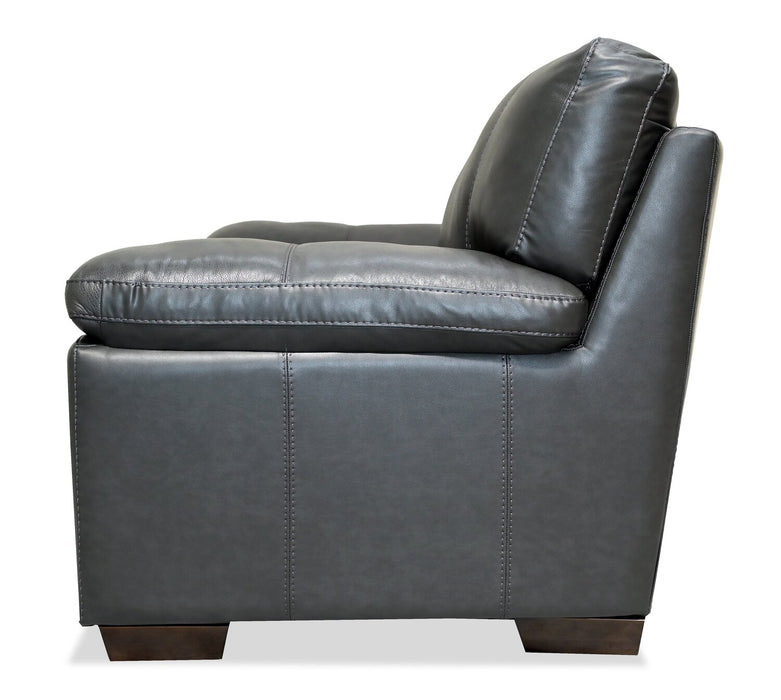 Fauteuil Classico de 47 po en cuir véritable avec pattes en bois - gris carbone