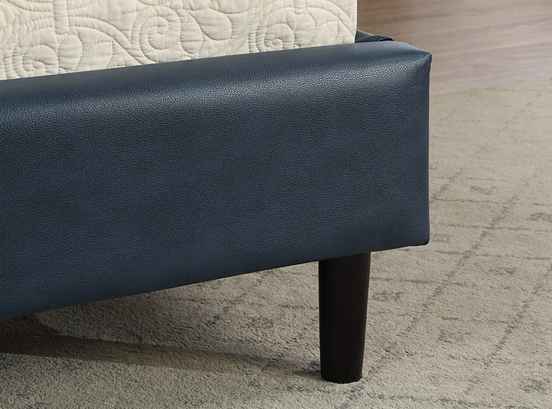 Lit plateforme rembourré Paseo en tissu de cuir végétalien bleu marine - format lit double 