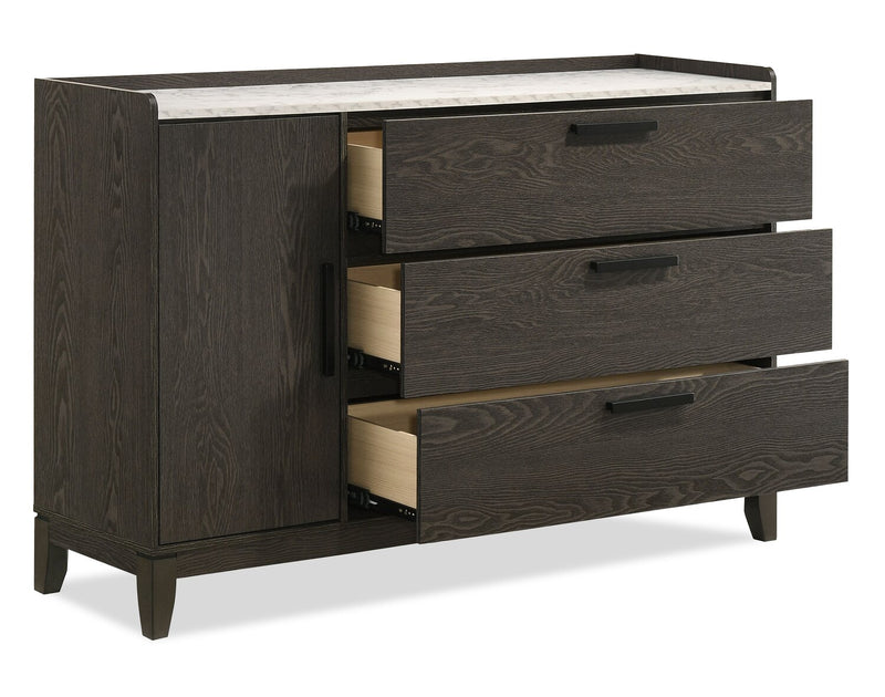 Commode de chambre à coucher Sable de 59 po (L) x 37 po (H) à 3 tiroirs avec armoire de rangement - gris foncé