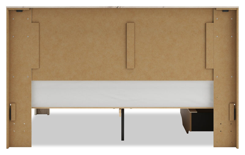 Lit de rangement Derekson blanc rustique avec 2 tiroirs latéraux intégrés - format très grand lit