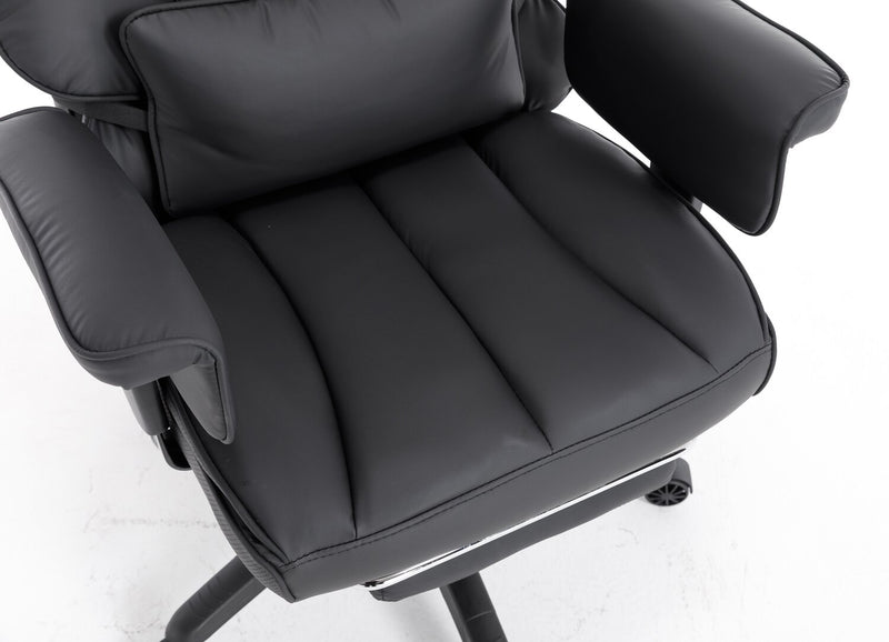 Chaise de bureau réglable Tommy de 28.7 po en similicuir avec repose-pieds et accoudoirs réglables - noire 