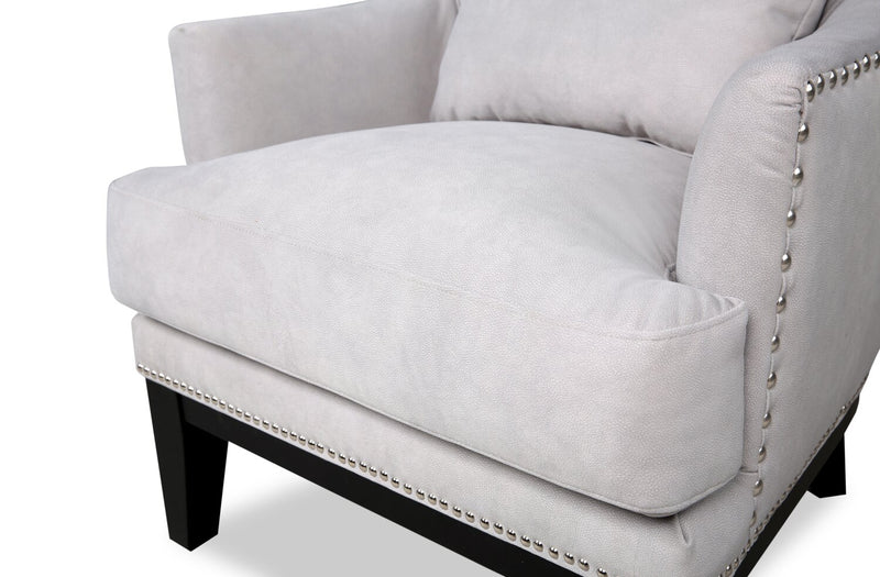 Fauteuil d’appoint Haden de 30 po en tissu de suédine avec base en bois et bordure de clous décoratifs - gris tourterelle Walks