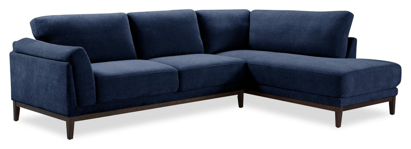 Sofa sectionnel de droite Horizon 2 pièces en tissu avec base et pattes en bois - bleu marine
