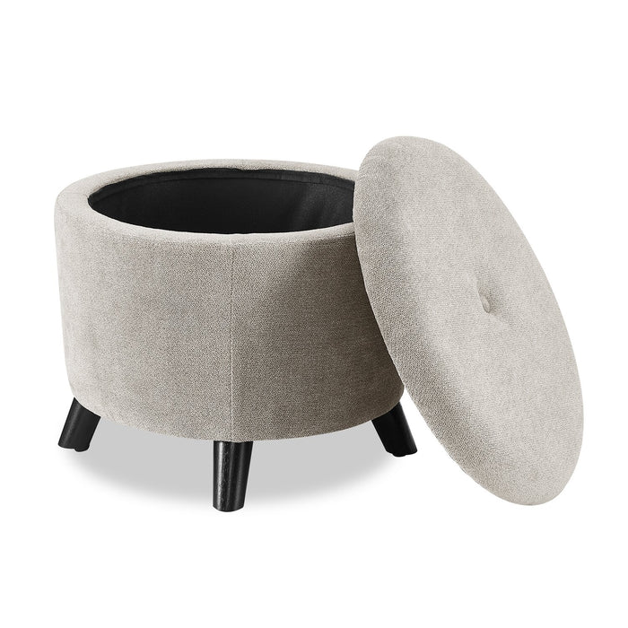 Pouf de rangement rond Winnipeg de 17,5 po en tissu - gris