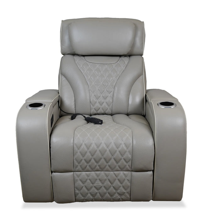 Fauteuil de massage à inclinaison électrique Elite de 38 po en cuir véritable avec son immersif et appuie-tête électrique - mastic
