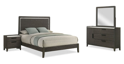 Sable 6pc Bedroom Set with Bed, Dresser, Mirror & Nightstand, Dark Grey - Queen Size | Ensemble de chambre à coucher Sable gris foncé 6 pièces avec lit, commode, miroir et table de nuit - format grand lit