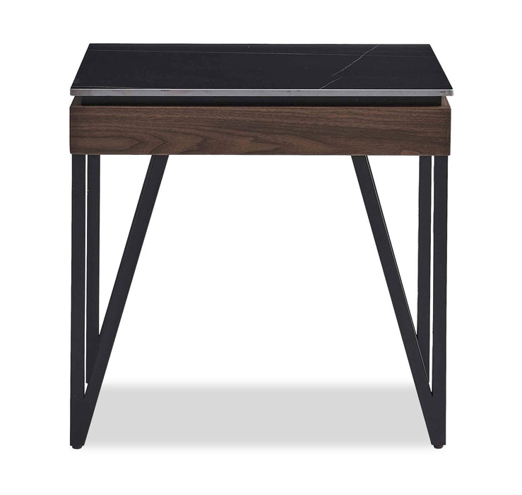 Table de bout moderne Juno de 22,5 po avec dessus en pierre frittée - noire