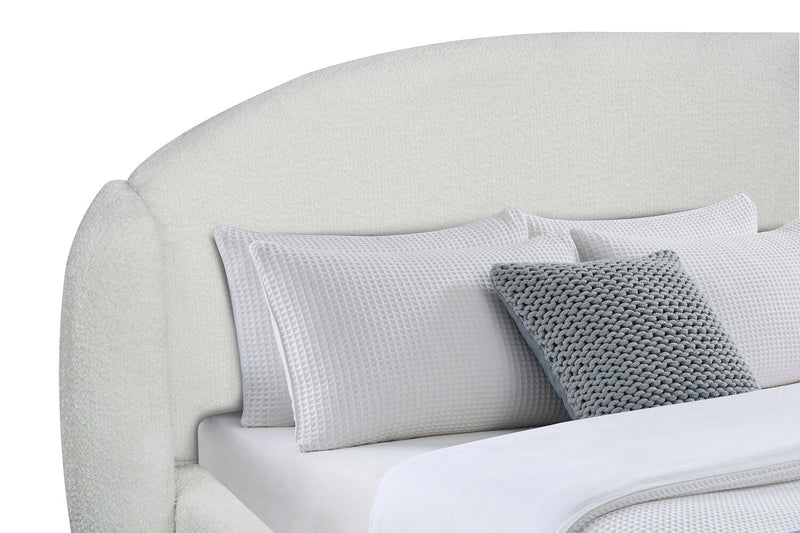 Lit rembourré à oreilles Luna en tissu blanc - format grand lit