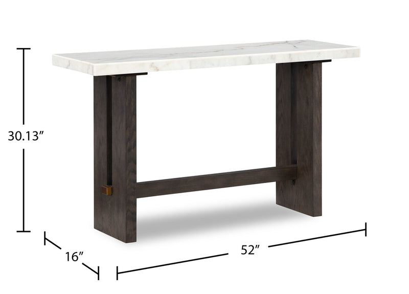 Table de salon Warwick de 52 po en bois massif et en marbre - blanche et chêne brun