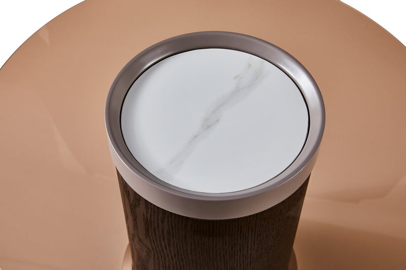 Table de bout ronde moderne Circa de 23,6 po - verre trempé ambré et bois noir CIRCAETB