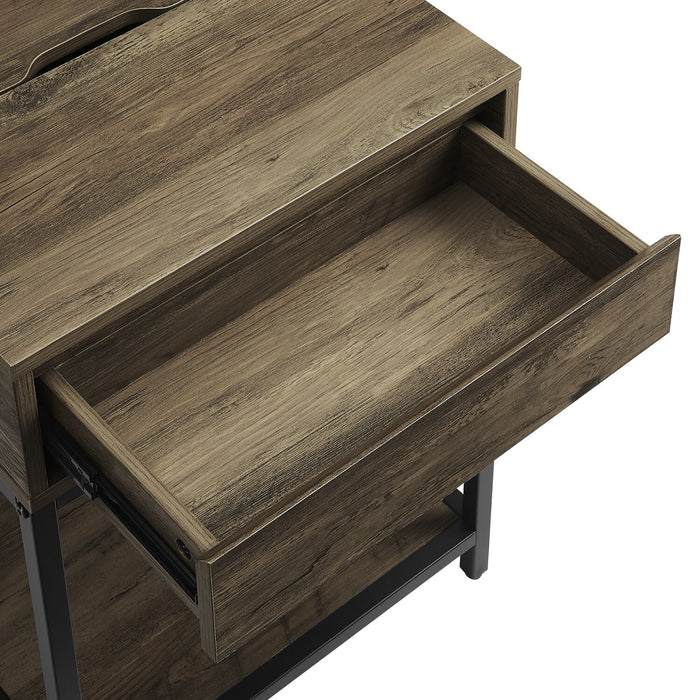 Table de nuit Akio de 18 po (l) x 25,75 po (H) à 1 tiroir avec dessus relevable et rangement - brune et noire