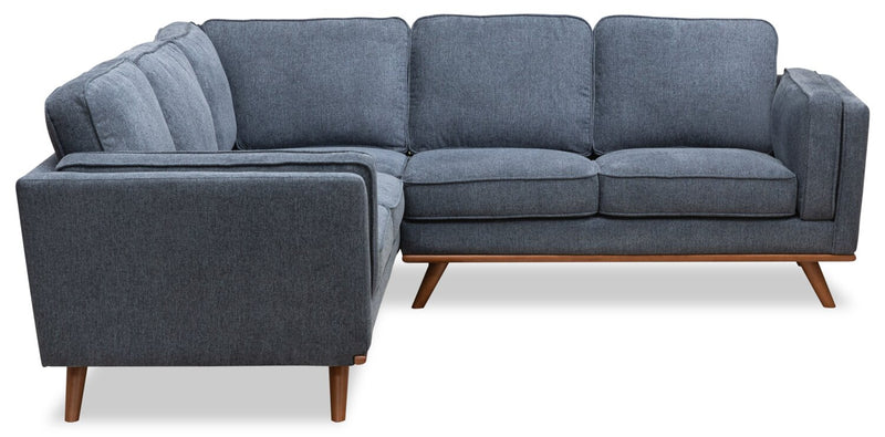 Sofa sectionnel Kassia de Kort & Co. 2 pièces en tissu d’apparence lin avec base et pattes en bois - bleu