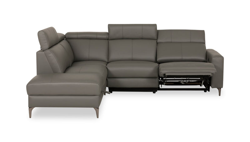Sofa sectionnel de gauche à inclinaison électrique Valentino 3 pièces en cuir véritable avec appuie-têtes réglables - gris