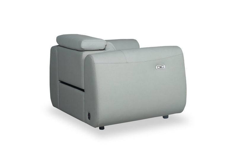 Fauteuil à inclinaison électrique Gianna de 40 po en cuir véritable avec appuie-tête électrique et port USB - bleu spa