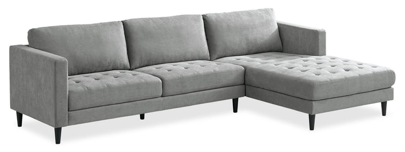 Sofa sectionnel de droite Metro 2 pièces en tissu avec fauteuil long et coussins de siège capitonnés - gris