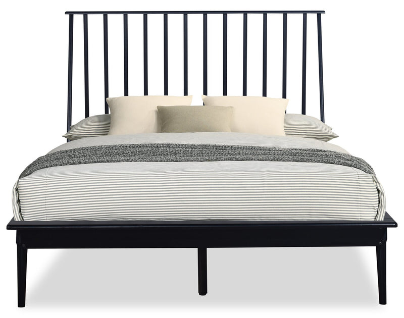 Ensemble de chambre à coucher Milan 6 pièces de style moderne du milieu du 20e siècle avec lit, commode, miroir et table de nuit, noir - lit double