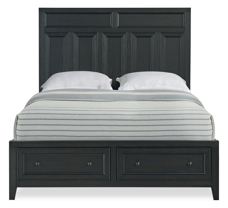 Ensemble de chambre à coucher Casa 5 pièces en bois avec lit, commode et miroir, noir - format grand lit
