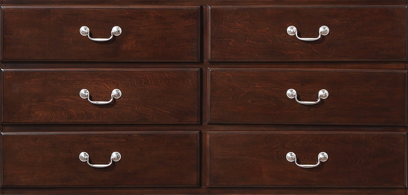 Commode Marco de 58 po (l) x 35 po (H) à 6 tiroirs pour la chambre à coucher - brun cerisier