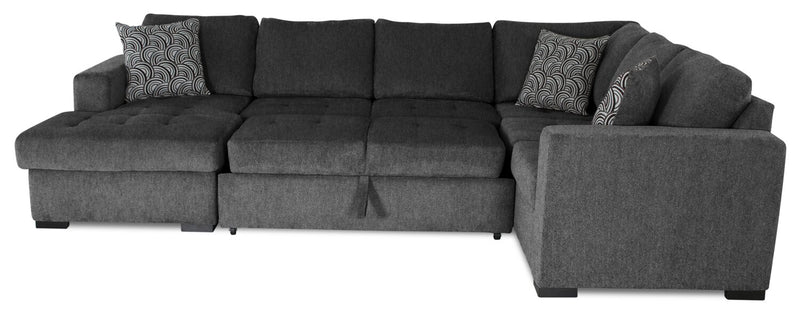 Sofa-lit sectionnel de gauche Legend 4 pièces fabriqué au Canada en tissu de chenille avec fauteuil long de rangement - gris poivre
