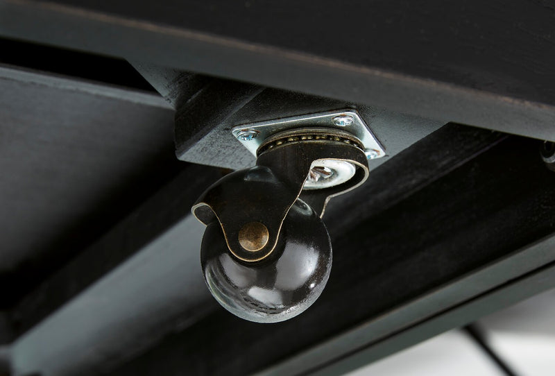 Table à café contemporaine Julian de 52 po en verre avec rangement et roulettes - noire