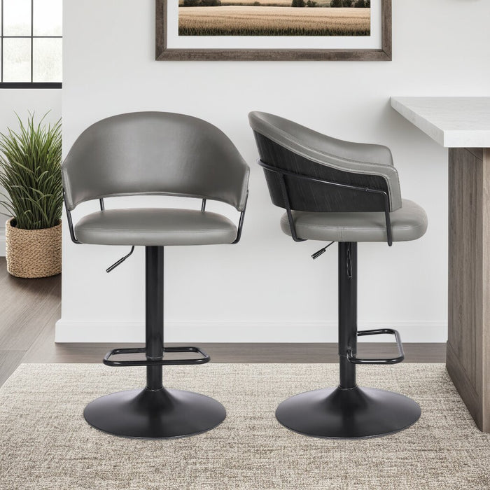 Tabouret bar Odin en tissu de cuir végétalien et en métal avec siège pivotant et réglable - gris