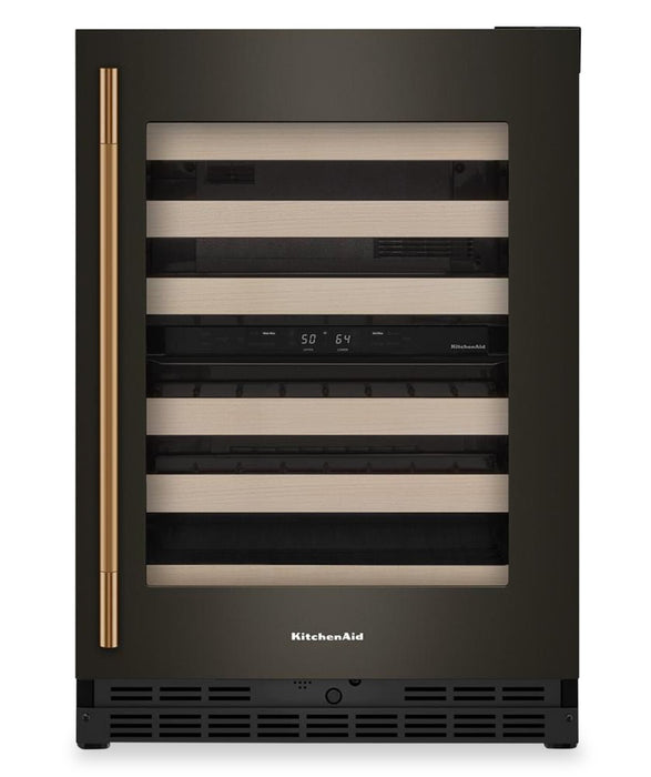 Cellier à vin KitchenAid de 24 po sous le comptoir avec grilles à extension complète à devant en bois - Minerai noir - KUWR524SBE