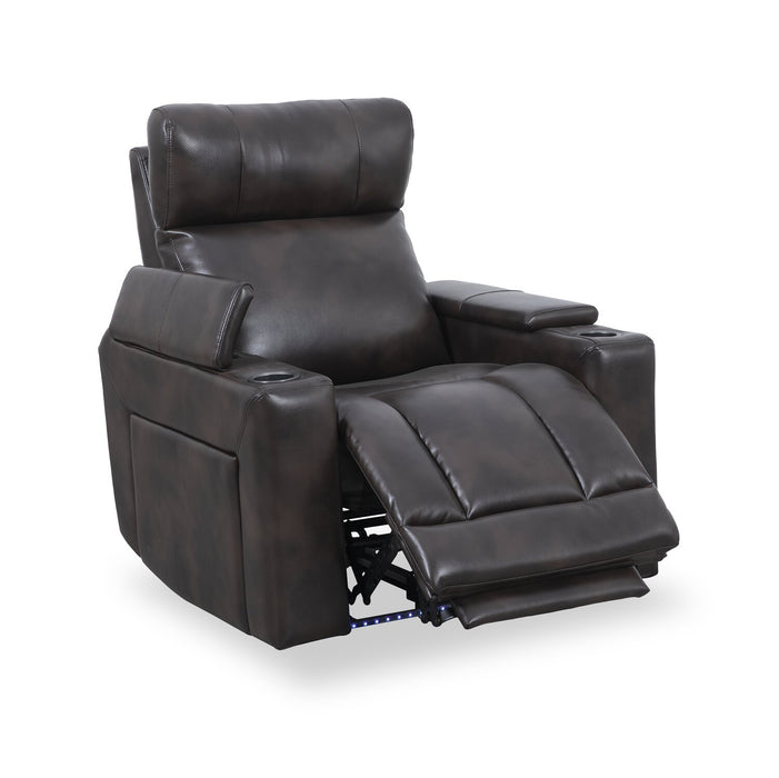 Fauteuil à inclinaison électrique Scott Living Escape de 39 po avec appuie-tête électrique et son ambiophonique - tissu d’apparence cuir brun foncé