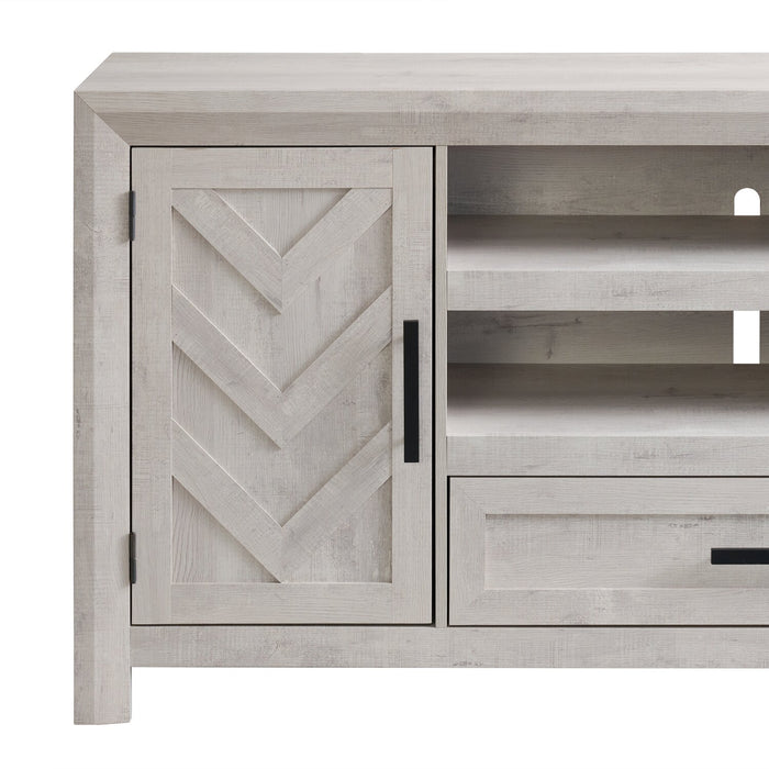 Meuble pour téléviseur moderne Scott Living Hayward de 70 po avec rangement et système de gestion des câbles pour téléviseurs jusqu’à 75 po - blanc