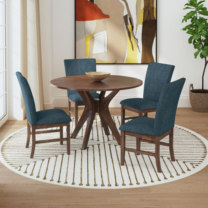 Ensemble de salle à manger Rain 5 pièces avec table ronde de 45 po (L) et 4 chaises bleues - bleu et brun
