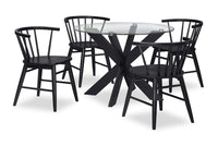  Ensemble de salle à manger Remi 5 pièces en verre et bois avec table ronde de 42 po (L) et 4 chaises à dossier à barreaux en forme de fuseau - noir