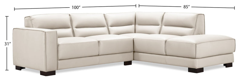 Sofa sectionnel de droite Citadel 2 pièces en cuir véritable de qualité supérieure avec pattes en bois - blanc givré