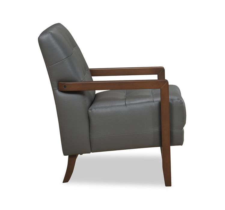 Fauteuil d’appoint Enzo de 26 po en cuir véritable avec capitonnage en biscuit, accoudoirs rectilignes et pattes en bois - gris foncé