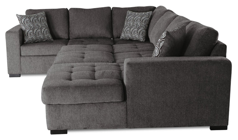 Sofa-lit sectionnel de droite Legend 4 pièces fabriqué au Canada en tissu de chenille avec fauteuil long de rangement - brun étain