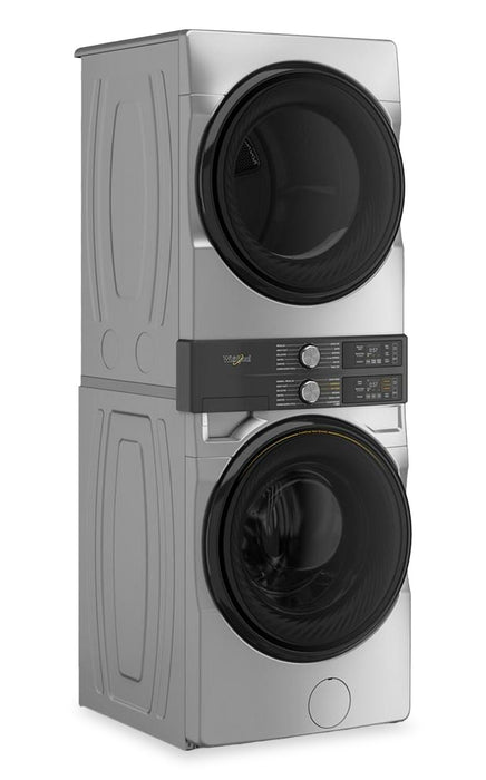 Tour de lavage Whirlpool à chargement frontal avec laveuse de 5,2 pi³ et sécheuse électrique de 7,4 pi³ - argent - YWEF5727TR