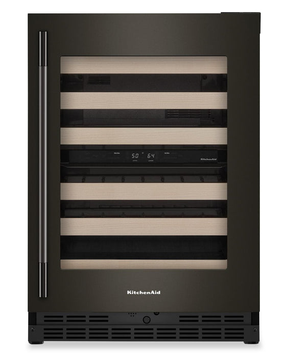 Cellier à vin KitchenAid de 24 po sous le comptoir avec grilles à extension complète à devant en bois - Minerai noir - KUWR524SBE