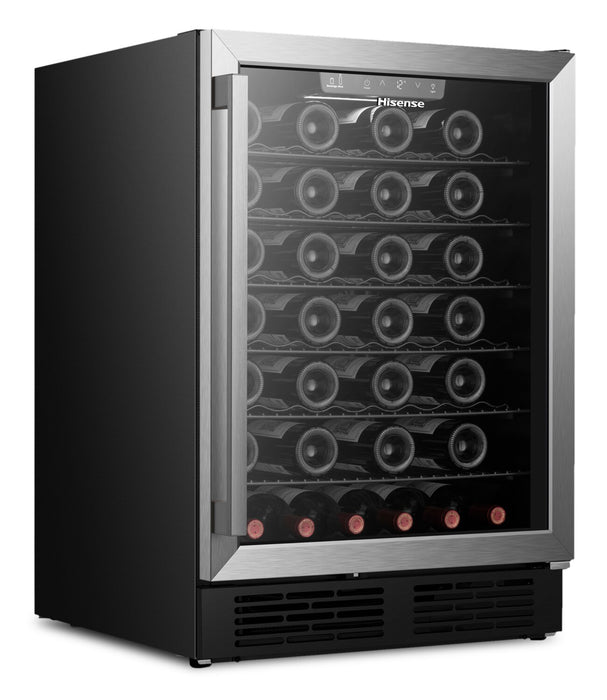 Refroidisseur hybride à boissons et à vin Hisense de 5,4 pi3 pour 54 bouteilles avec porte réversible - noir - HWS054B1ASD