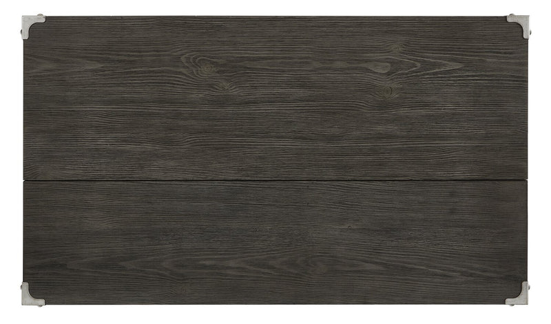 Table à café industrielle London de 42 po - fini en bois gris et pattes en métal argenté 