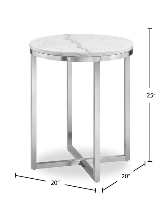 Table de bout ronde moderne Sampson en marbre de 20 po - blanc
