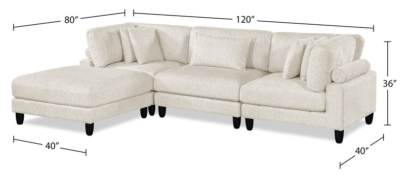 Sofa sectionnel modulaire Lounge 4 pièces en chenille avec pouf - beige 