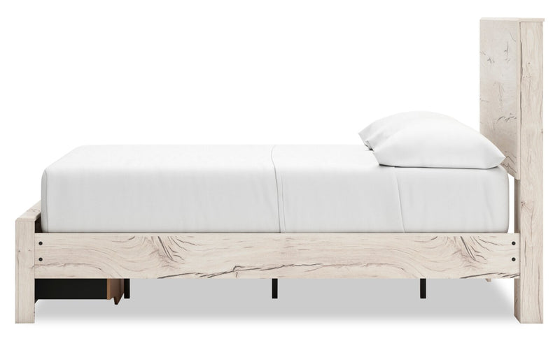 Lit de rangement Derekson blanc rustique avec 2 tiroirs intégrés au pied du lit - format lit double