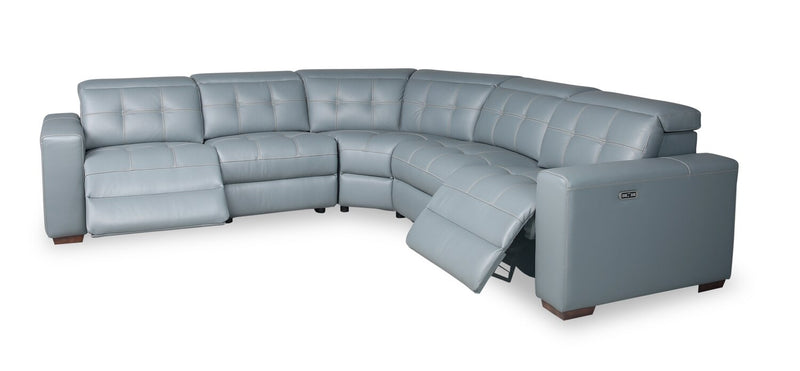 Sofa sectionnel à inclinaison électrique Geneva 3 pièces en cuir véritable avec appuie-têtes électriques et port USB - bleu piscine