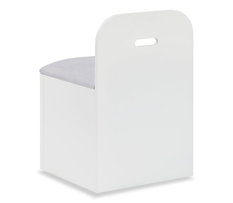 Lit plateforme Quinn avec tête de lit bibliothèque, bureau intégré et tabouret, blanc - format lit simple